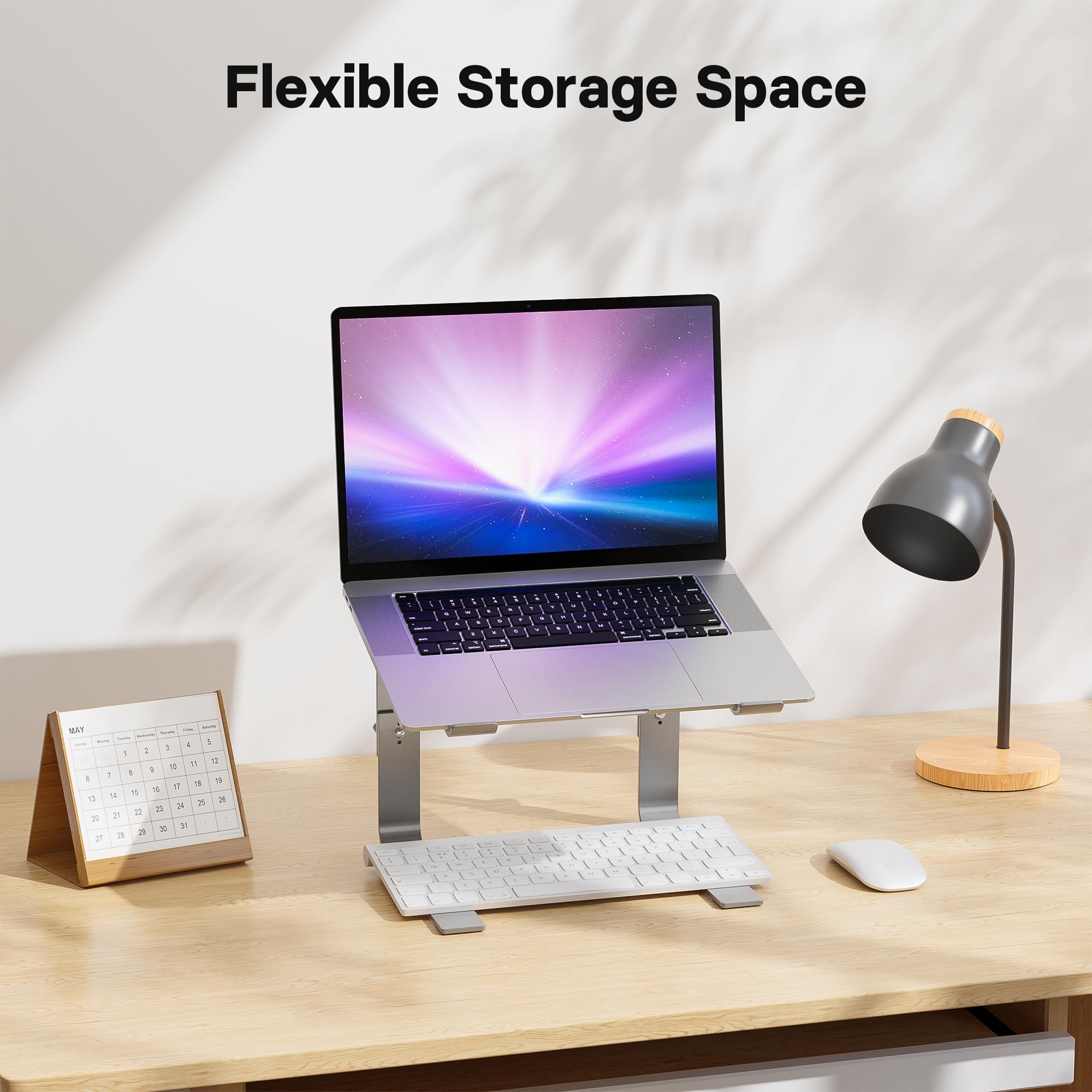 Adjustable Laptop Stand for 10-17 Inch Notebooks - Ergonomic Height-Adjustable Computer Stand for MacBook, PC, Laptop up to 8kg - Silver - Perfect for Home Office, Gaming & Workspace Setup