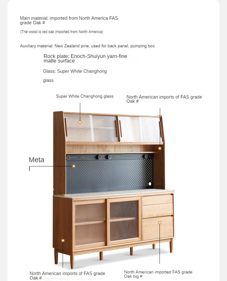 Oak Solid Wood Large Capacity Storage Sideboard - Rustic Buffet Cabinet for Dining Room, Living Room & Entryway Storage
