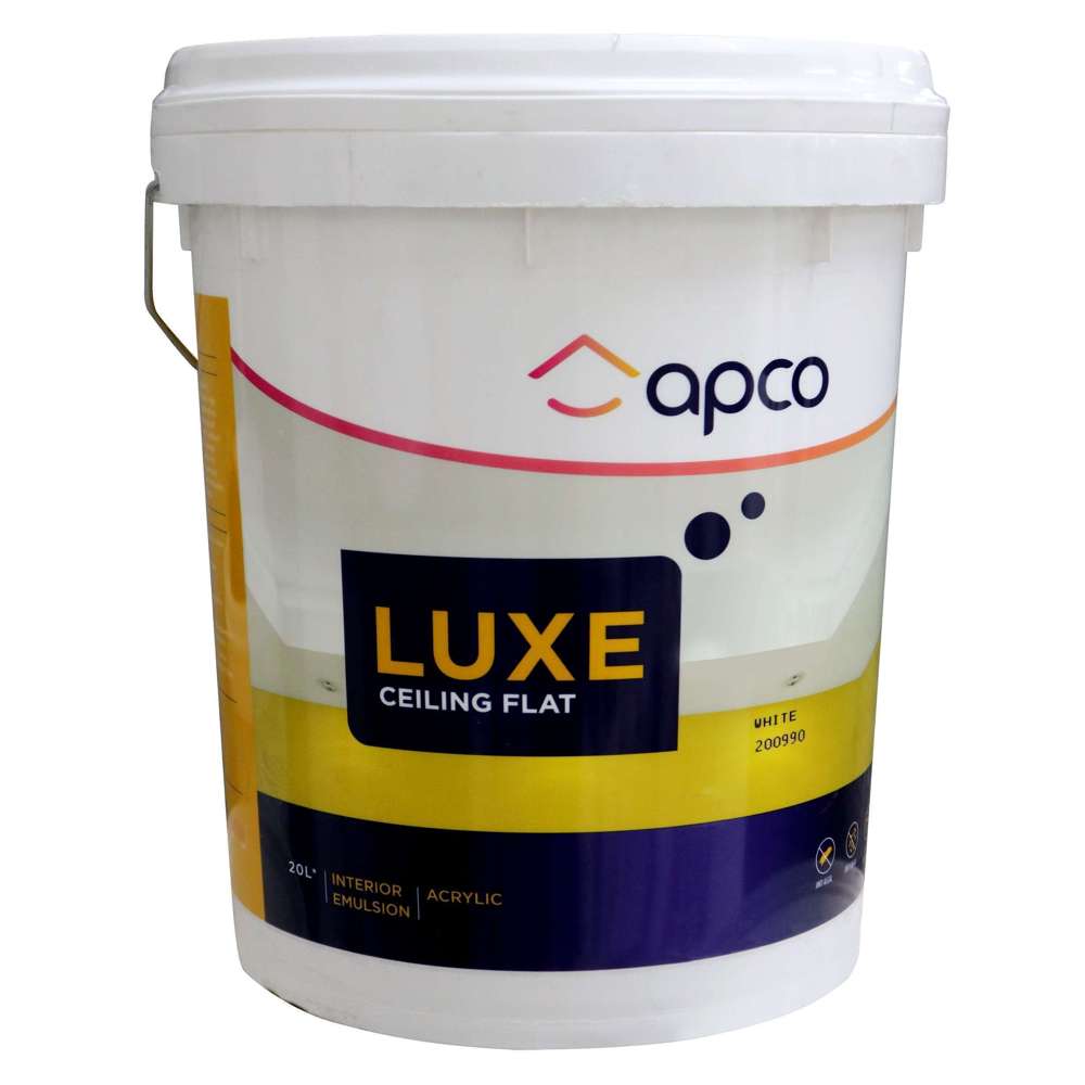 Apco Luxe Flat White Acrylic Ceiling Paint 20L - Premium Matte Finish for Smooth, Even Coverage - Perfect for Living Rooms, Bedrooms & Offices