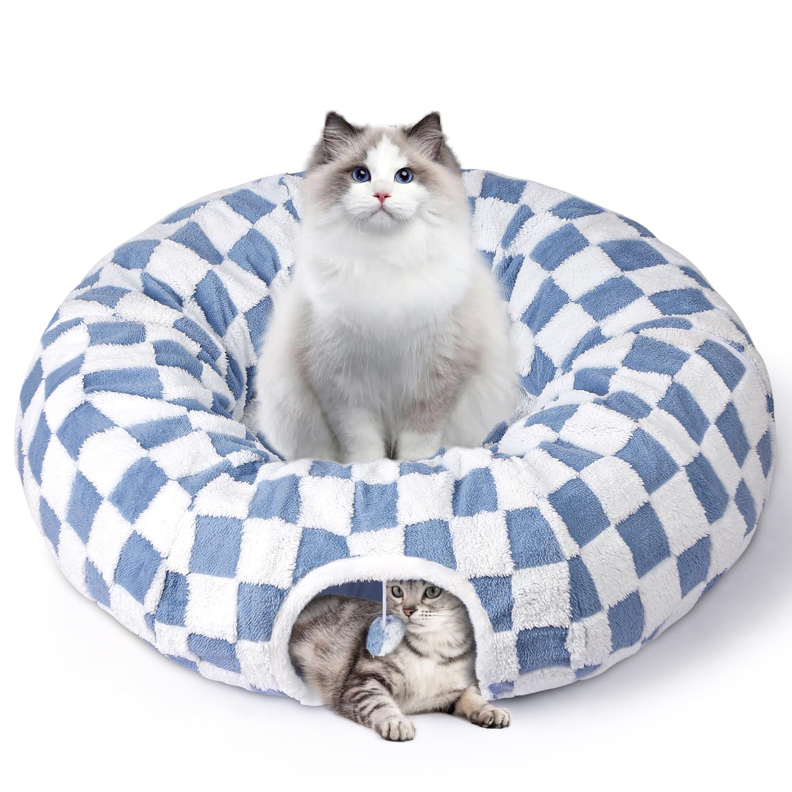 **Maansfy Large Peekaboo Cat Cave & Donut Tunnel - Interactive Cat Toy for Indoor Play, Multifunctional Round Pet Play Tube for Kittens & Medium/Large Cats (Blue) - Perfect for Hideaways, Playtime & Nap Time**
