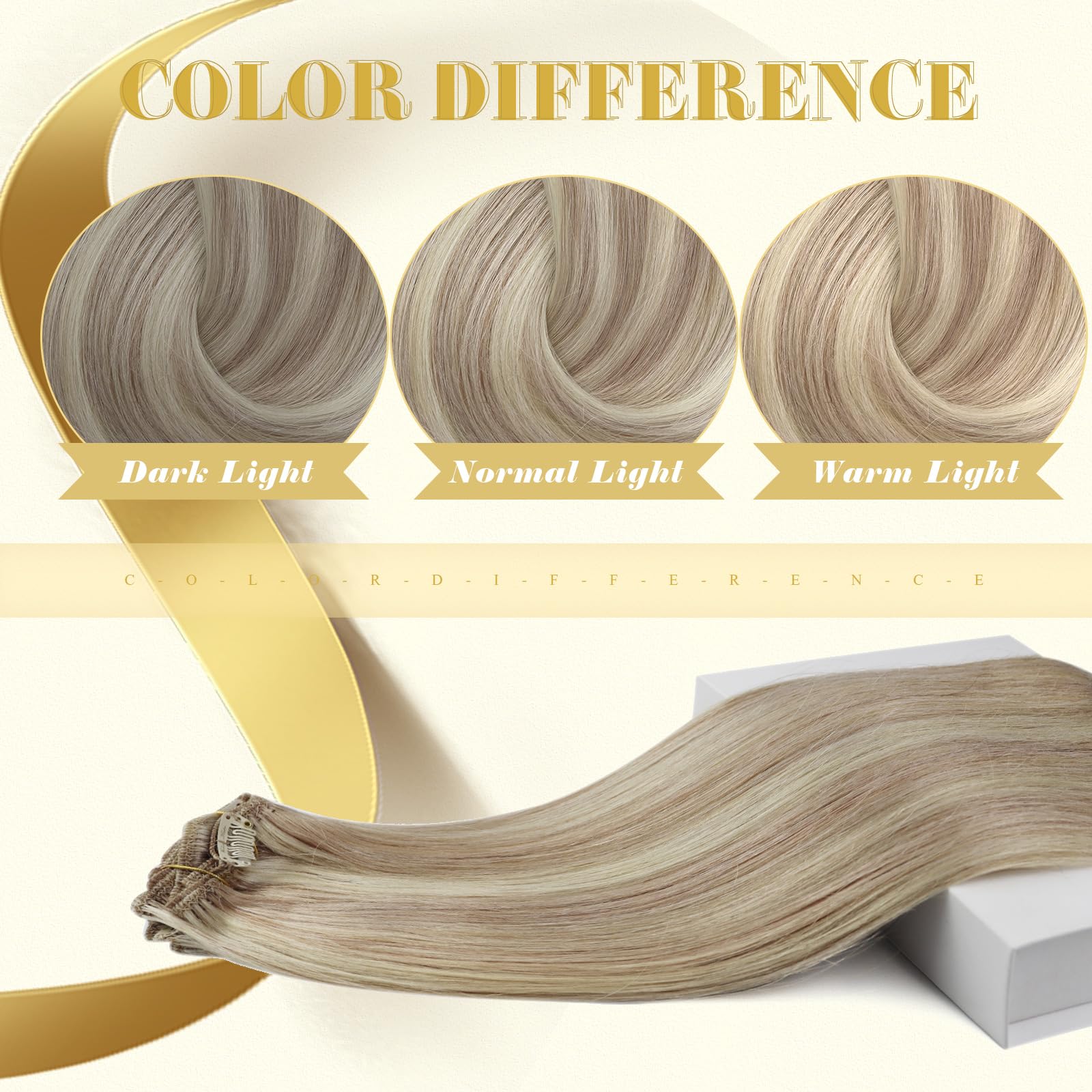 Ve Sunny Blonde Clip-in Human Hair Extensions - 14inch 100g Ash & Bleach Blonde Highlights with Pink Blonde Tips | Perfect for Short Hair Styling, Parties & Daily Wear