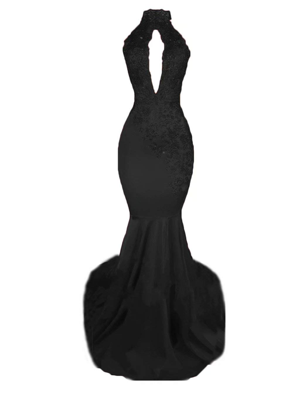 Elegant Women's Sexy Halter Mermaid Prom Dress - Long Backless Beaded Formal Evening Gown with Lace Appliques | Perfect for Homecoming, Ball, Wedding & Special Occasions