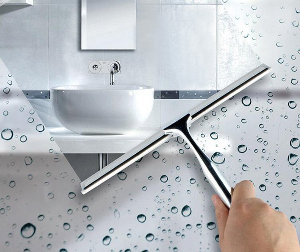 Premium 304 Stainless Steel Shower Squeegee - Wall Mount Bathroom Mirror Wiper & Glass Cleaner, Chrome Euro Style for Shower Doors, Windows, and Tile Surfaces