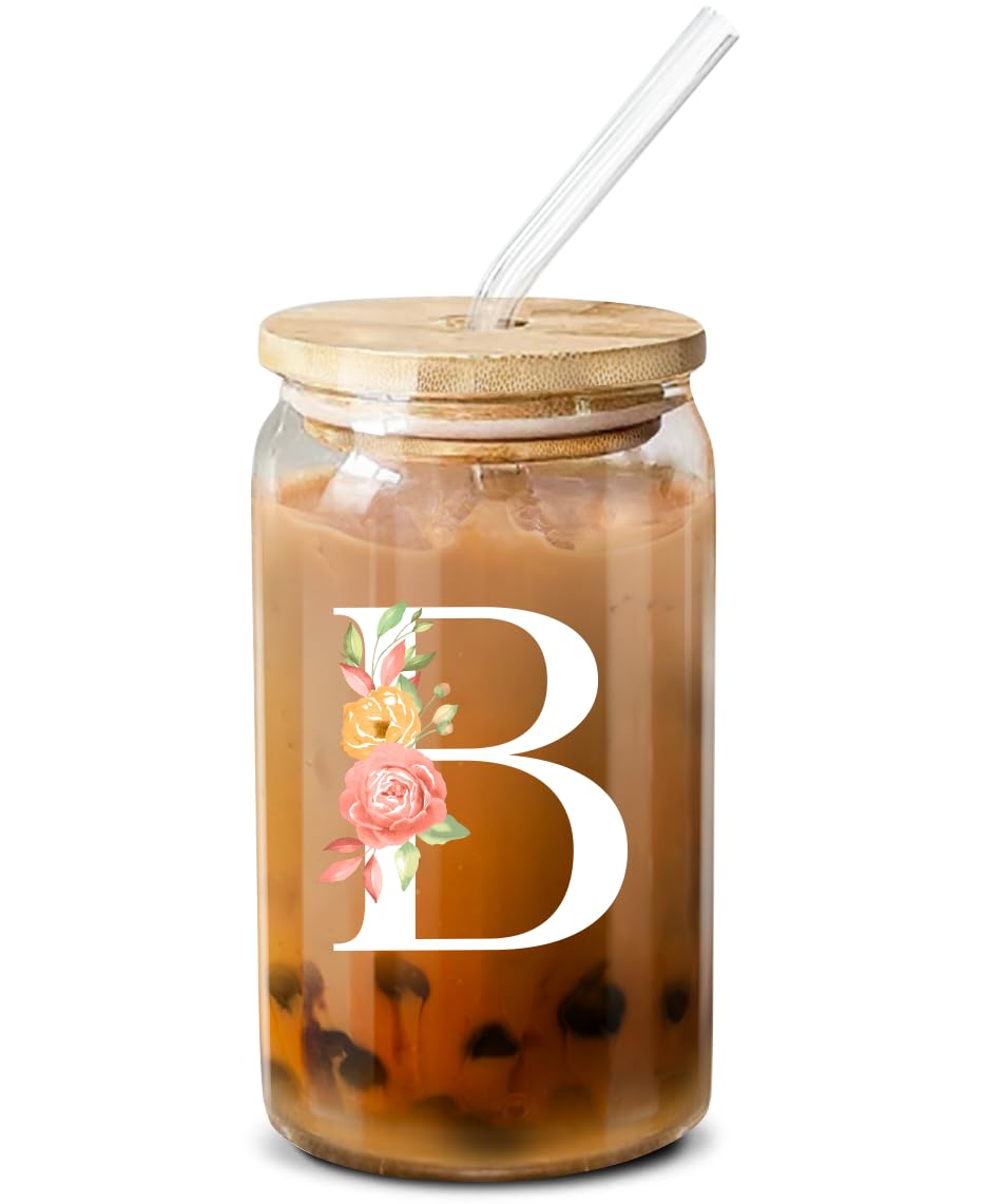 Personalized Monogrammed Glass Coffee Mug - Custom 16oz Birthday Gift for Women, Friends, Girls - Unique Galentines Gift for Her - Perfect for Coffee, Tea & Hot Drinks at Home or Office