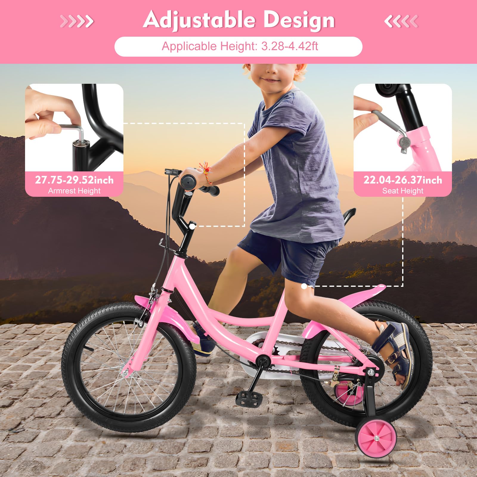 ATNHYRUHD 16 Inch Kids Bike for Boys & Girls Ages 5-8 Years - Adjustable Training Wheels, Lightweight Aluminum Frame - Perfect for Neighborhood Rides, Park Adventures & Learning to Ride