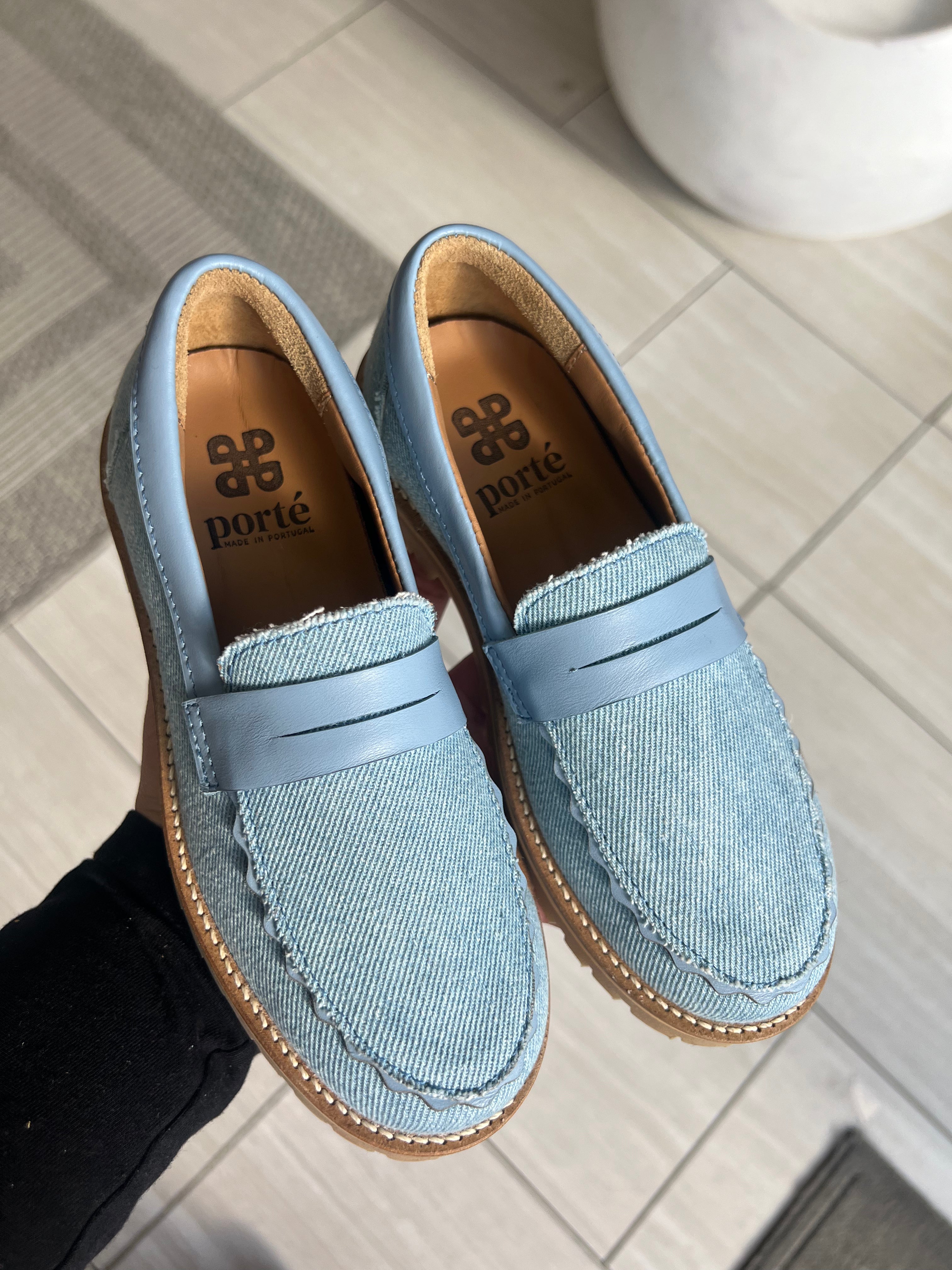 Porte Chunky Denim Scalloped Loafers for Women - Comfortable Slip-On Shoes with Platform Sole | Perfect for Casual Outfits, Work & Everyday Wear