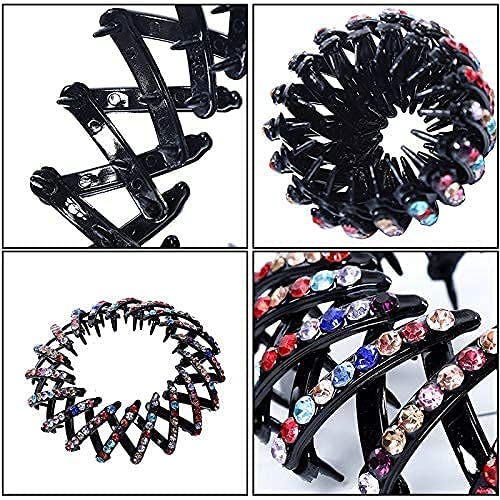 INDVIK Rhinestone Bird's Nest Hair Clip - Expandable Ponytail Holder, Curling Iron Hairpin for Girls & Women | Elegant Hair Accessory for Parties, Weddings & Daily Styling (1 Piece)