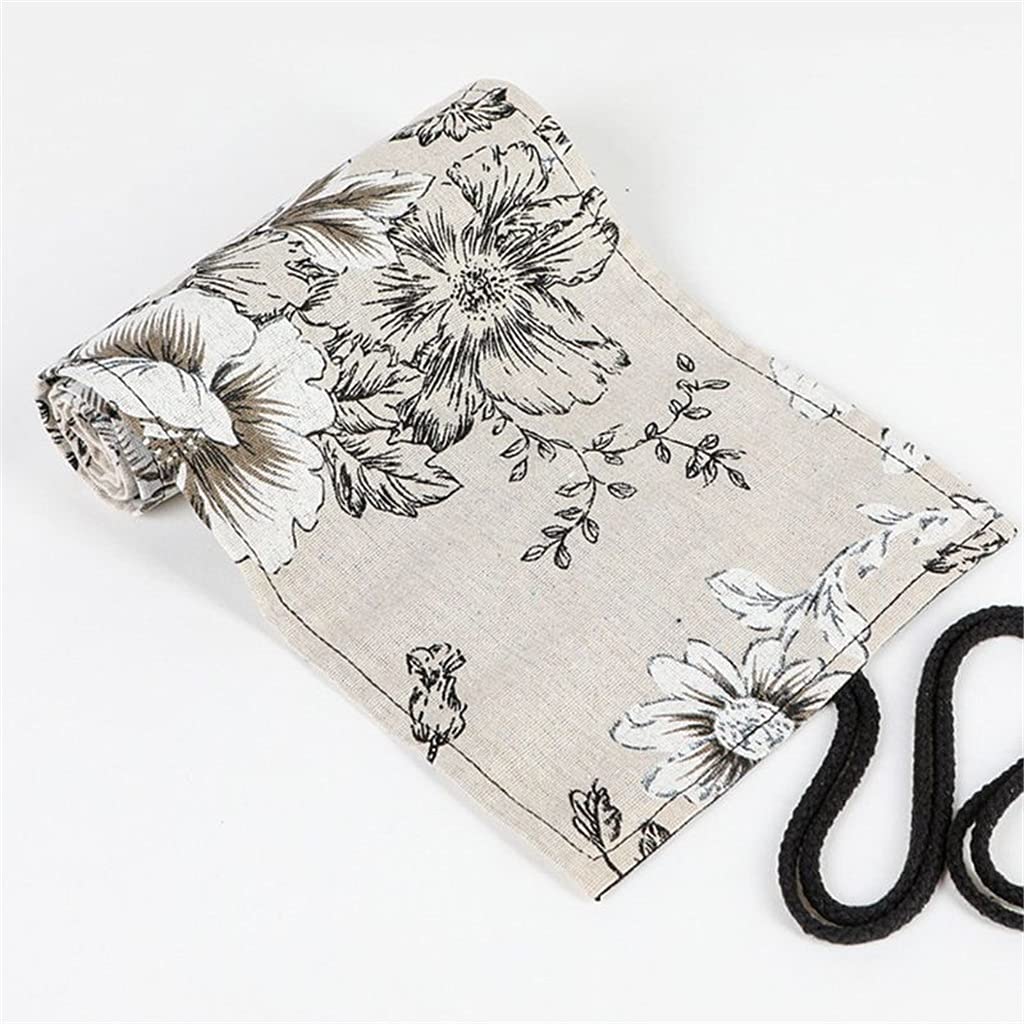 XXWJH Peony 12/24/36/48/72 Holes Canvas Roll Pen Organizer - Pencil Pouch, Makeup Brush Case, Artist Brush Holder (72 Holes, Color A) - Perfect for School, Office, Travel & Art Supplies Storage