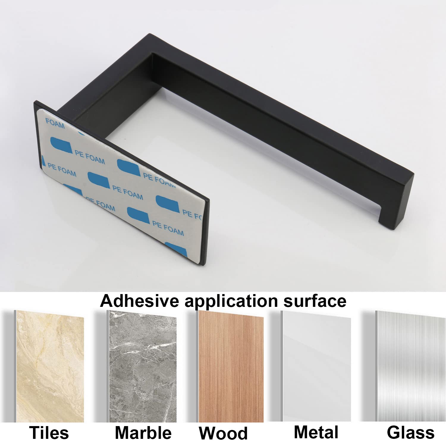 Stainless Steel Self-Adhesive Toilet Paper Holder - No Drill Rustproof Bathroom Tissue Roll Rack - Easy Installation Matte Black - Perfect for Office, Home & RV Bathrooms