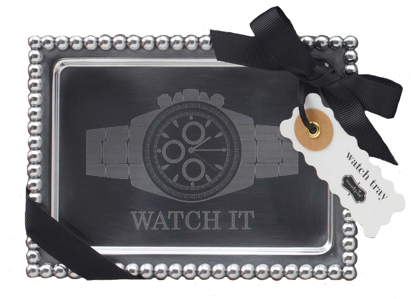 Mud Pie 'Watch It' Watch Tray - Stylish Jewelry Organizer for Nightstand, Dresser & Travel - Perfect for Watches, Rings & Accessories