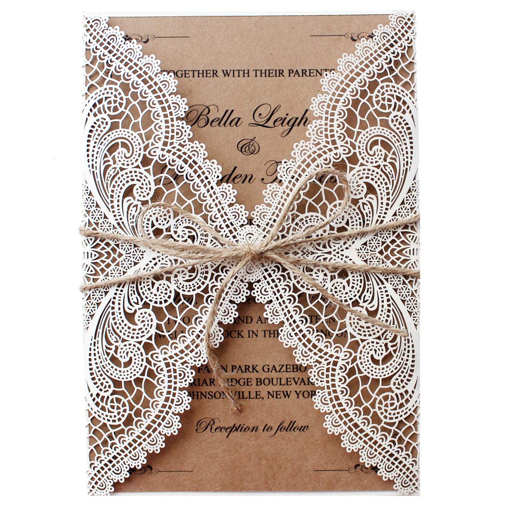 50Pcs Custom Rustic Wedding Invitations - Personalized Vintage Kraft Paper Cards with Envelopes (125x182mm) for Wedding, Engagement & Anniversary Events - Eco-Friendly Stationery Set