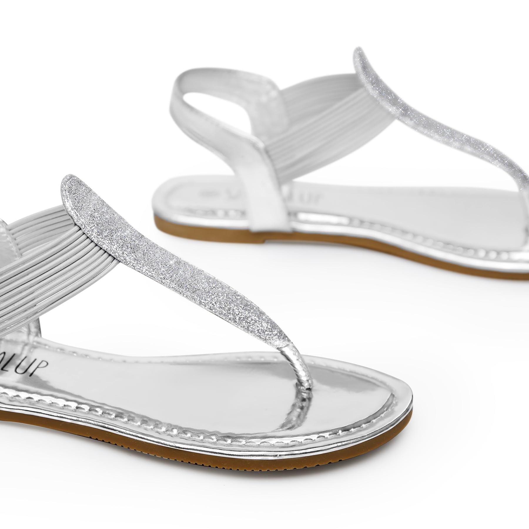SANDALUP Women's Comfortable Elastic Strap Flat Sandals with Sparkling Rhinestones - Casual & Dressy Summer Sandals for Walking, Beach, Parties & Daily Wear