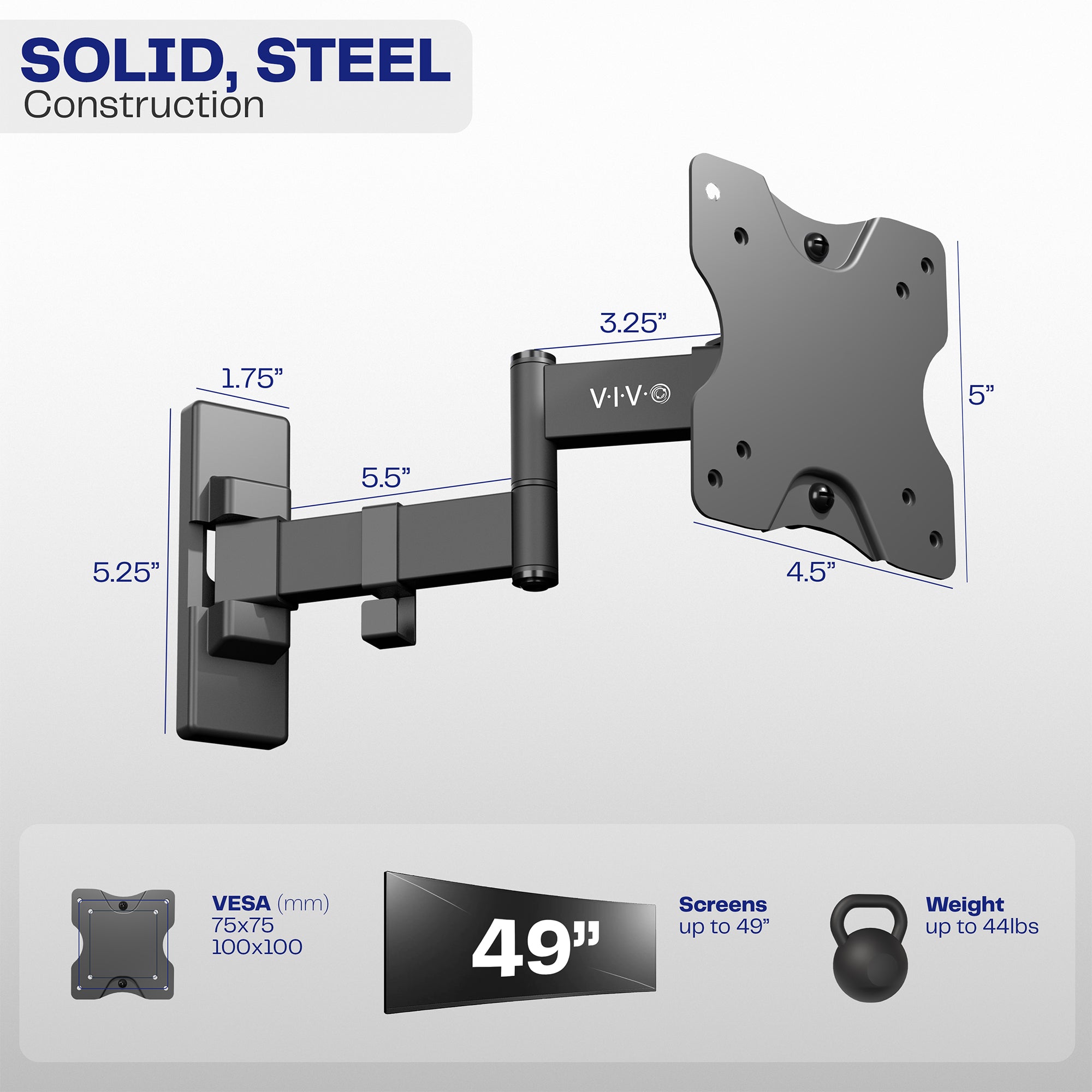 Ultrawide Monitor Wall Mount Bracket for 49-Inch Screens - Heavy Duty VESA 100x100 & 200x200 - Perfect for Home Office, Gaming & Workspace Setup