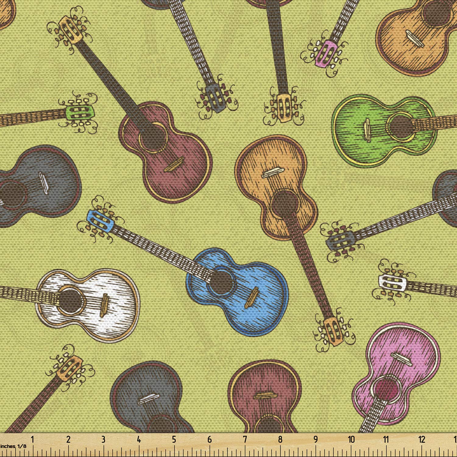 Ambesonne Colorful Acoustic Guitar Sketch Fabric by The Yard - 5 Yards Pale Green Upholstery Material for DIY Home Decor, Curtains & Pillow Covers | Music Lover Gift & Bohemian Room Accent