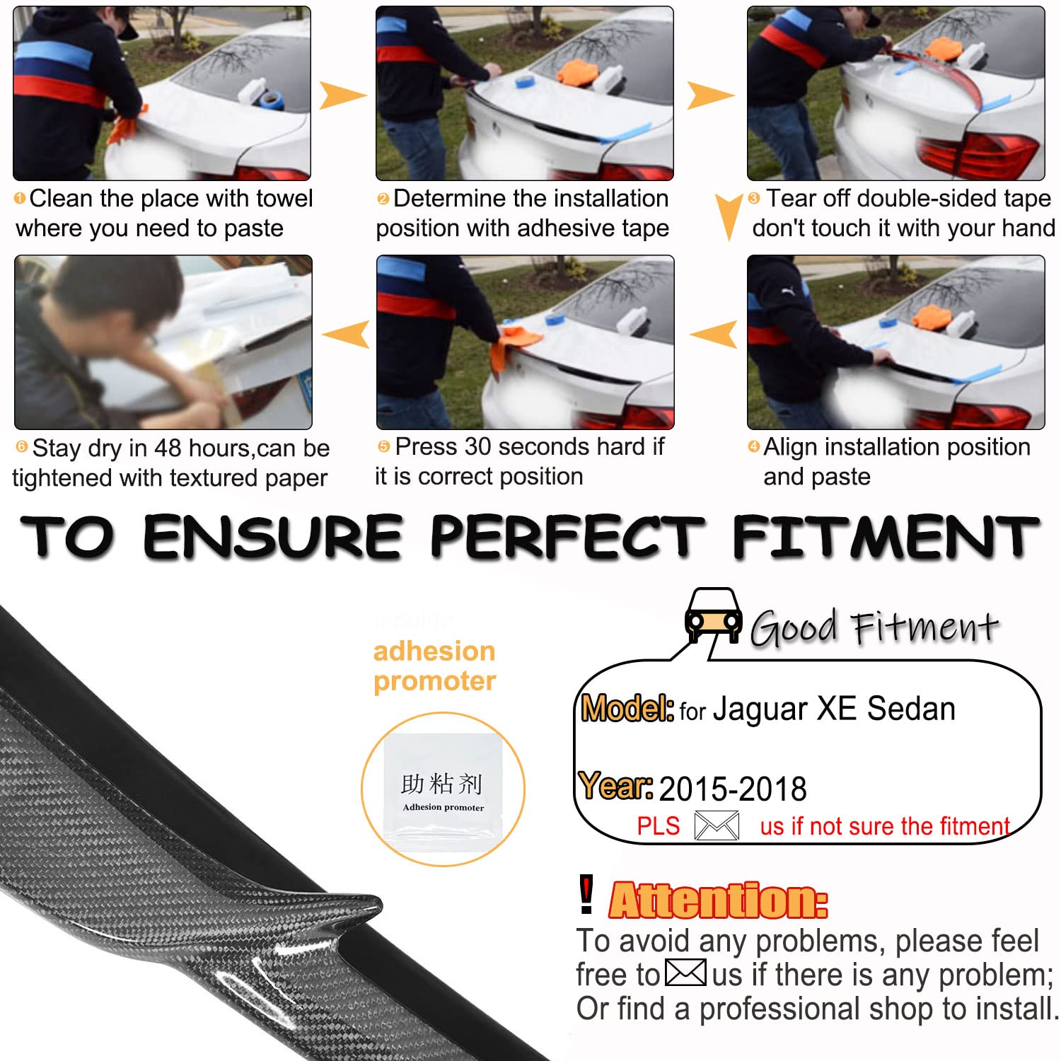 Carbon Fiber Trunk Spoiler for Jaguar XE Sedan 2015-2018 | High Kick Rear Boot Lid Wing Lip | Car Styling & Aerodynamic Upgrade | Perfect for Street Racing & Show Car Customization