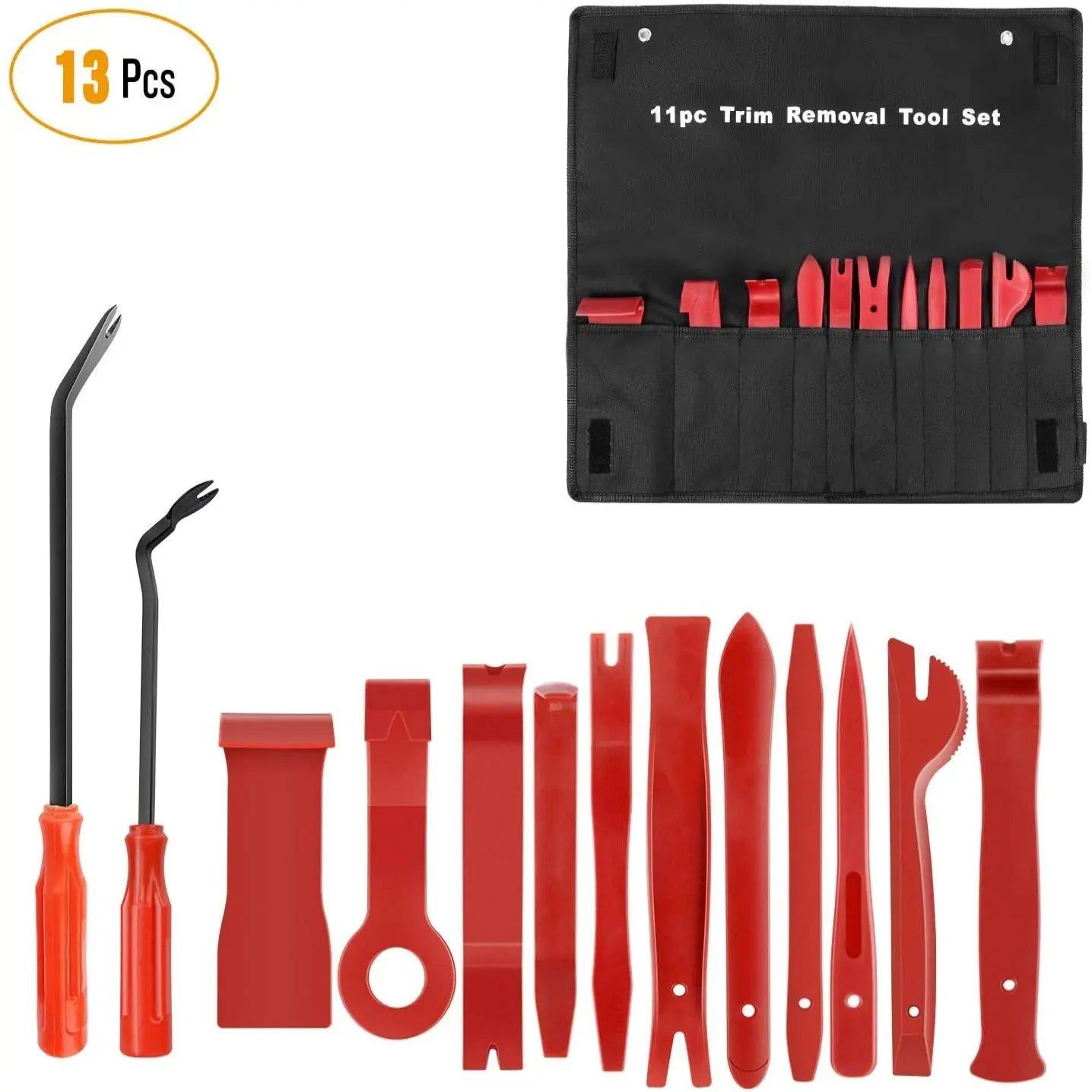 13-Piece Car Trim Removal Tool Kit - Non-Scratch Pry Tools for Auto Interior Panel & Door Clip Removal - Perfect for DIY Car Repairs & Detailing (Red)