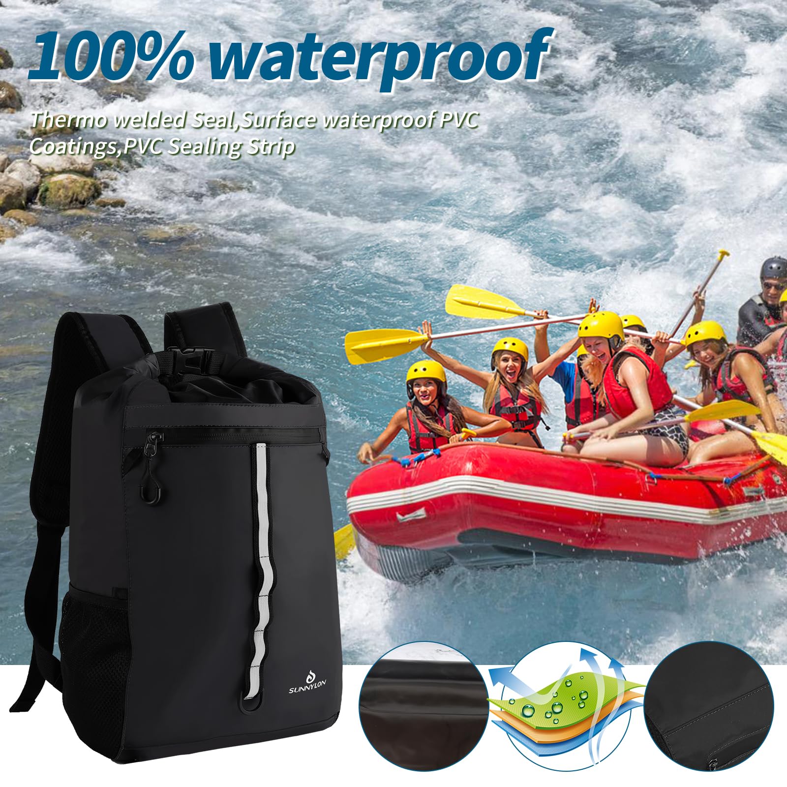 **20L Waterproof Dry Bag Backpack with Waist Pouch & Phone Case - Lightweight & Durable for Kayaking, Beach, Rafting, Boating, Hiking, Camping & Fishing (Black) - Perfect for Outdoor Adventures & Water Sports**