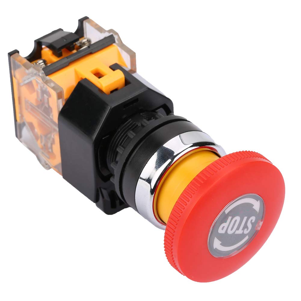 Flame Retardant Emergency Stop Switch - Heavy Duty Metal Push Button for Electromagnetic Starter Contactors | Perfect for Industrial Machinery, Motor Control Panels & Electrical Safety Systems