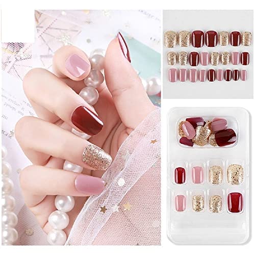24 PCS Flame Wearable Short Ballet Cover Nails - Detachable Square Artificial Nails Set for Manicure & Pedicure - Perfect for Daily Wear, Parties, and Special Occasions (Style A12)