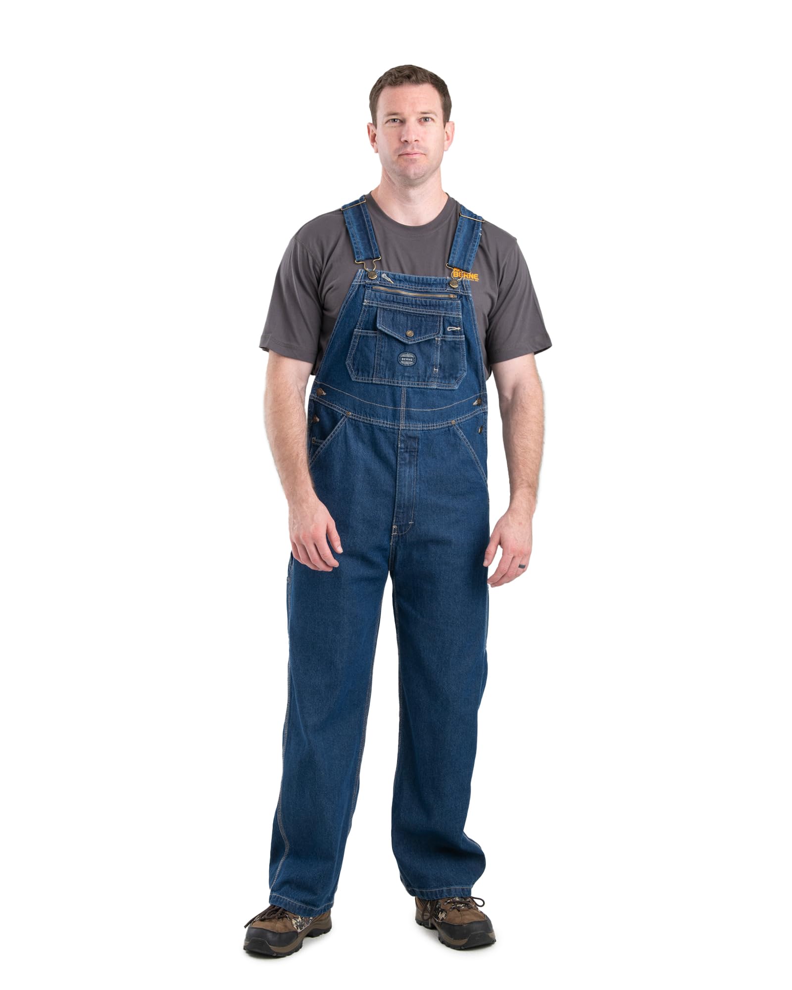 Berne Men's Heritage Unlined Washed Denim Bib Overalls - Durable Workwear for Farming, Construction & Outdoor Activities