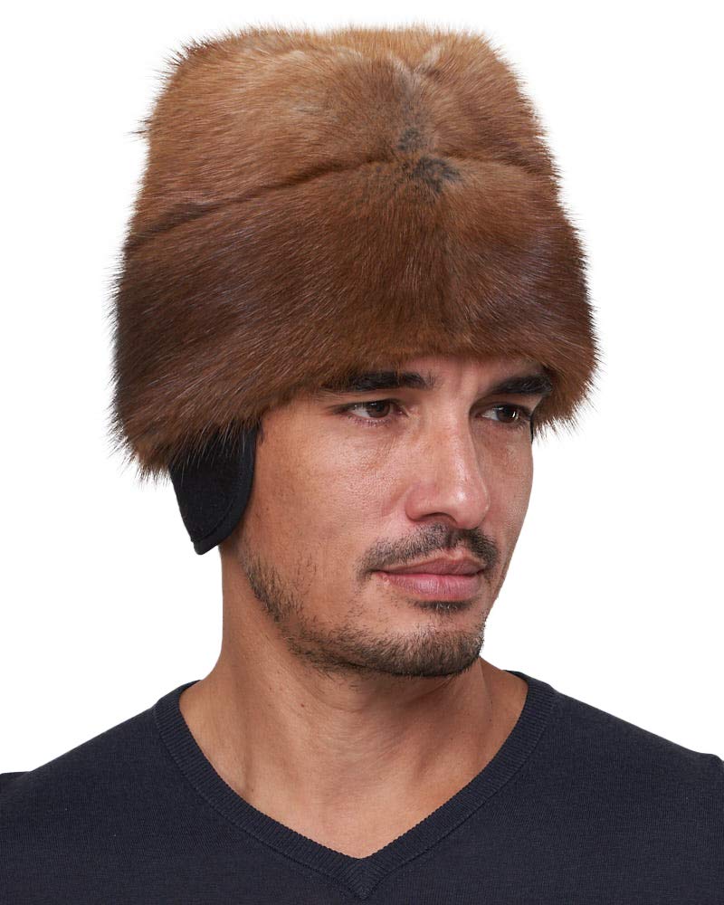 Muskrat Fur Envoy Hat for Men & Women - Winter Trapper Hat with Ear Flaps - Warm Fur Hat for Outdoor Activities, Hunting, and Cold Weather