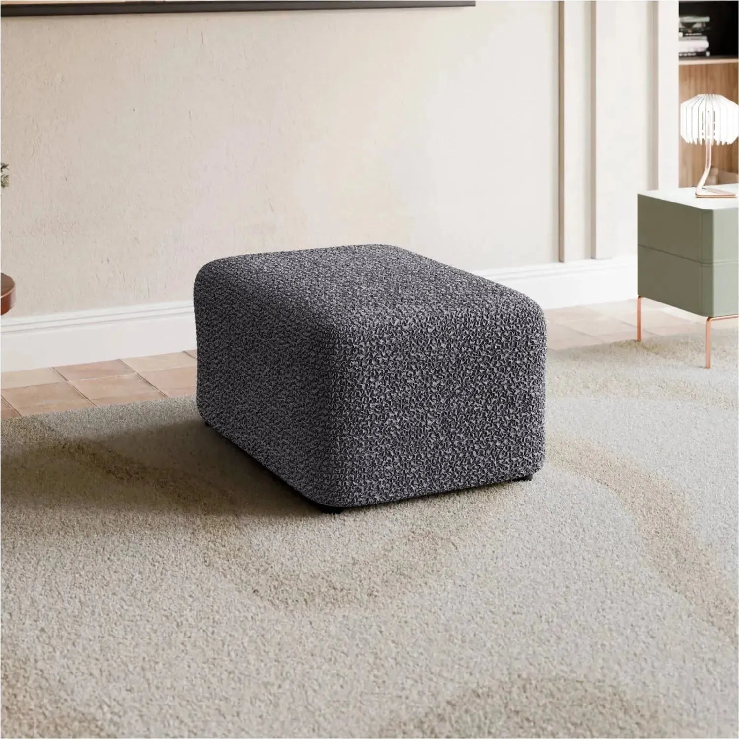 Ottoman Slipcover Medium - Mille Righe Collection - Stretchable Furniture Cover for Living Room, Bedroom & Office Decor