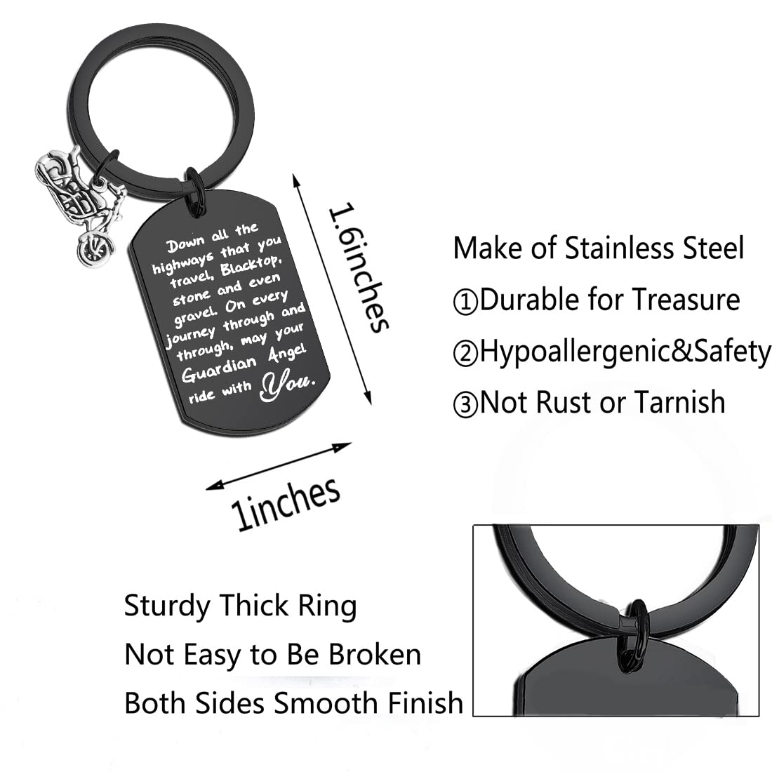 FUSTMW Motorcycle Keychain - Ride Safe Biker Gift with Guardian Angel Charm, Perfect for New Drivers & Motorcycle Enthusiasts - Ideal for Bike Keys, Helmets & Riding Gear Accessories