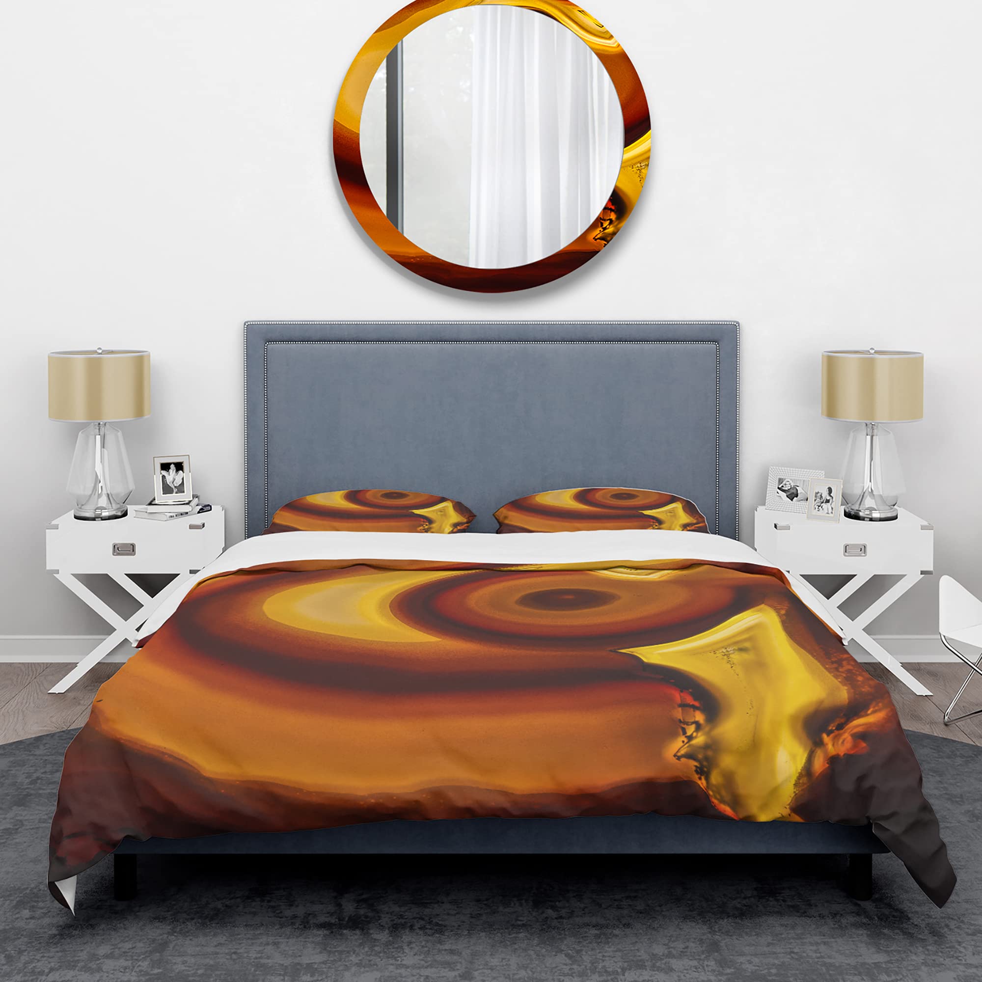 DesignQ Agate Geode Slice Modern Duvet Cover Set Queen Size - 3 Piece Abstract Bedding Set in Earthy Brown Tones | All Season Contemporary Comforter Cover for Master Bedroom & Guest Room Decor