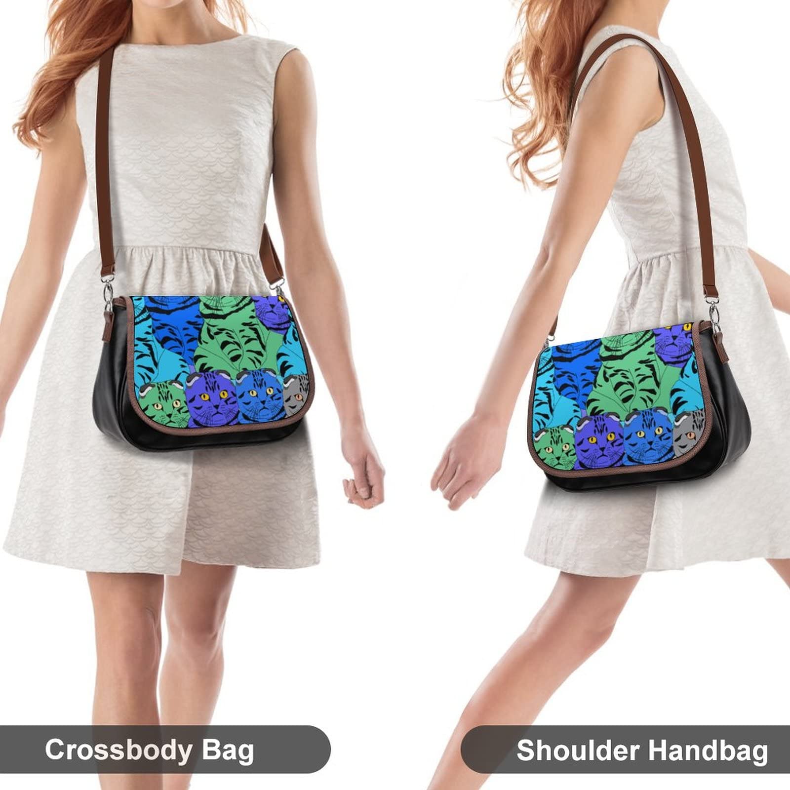 Stylish Printed Leather Crossbody Bags for Women - Fashionable Shoulder Messenger Satchels with Cute Cat Designs | Perfect for Work, Travel & Everyday Use