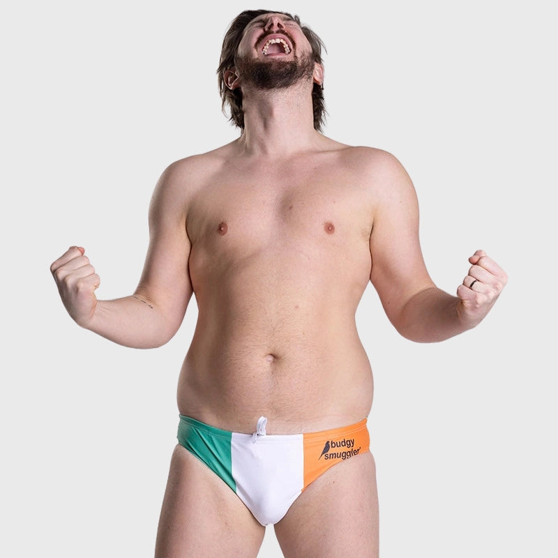 Budgy Smuggler Irish Flag Swim Briefs - Men's Irish Pride Swimwear for Beach & Pool - Perfect for St. Patrick's Day, Vacations & Water Sports