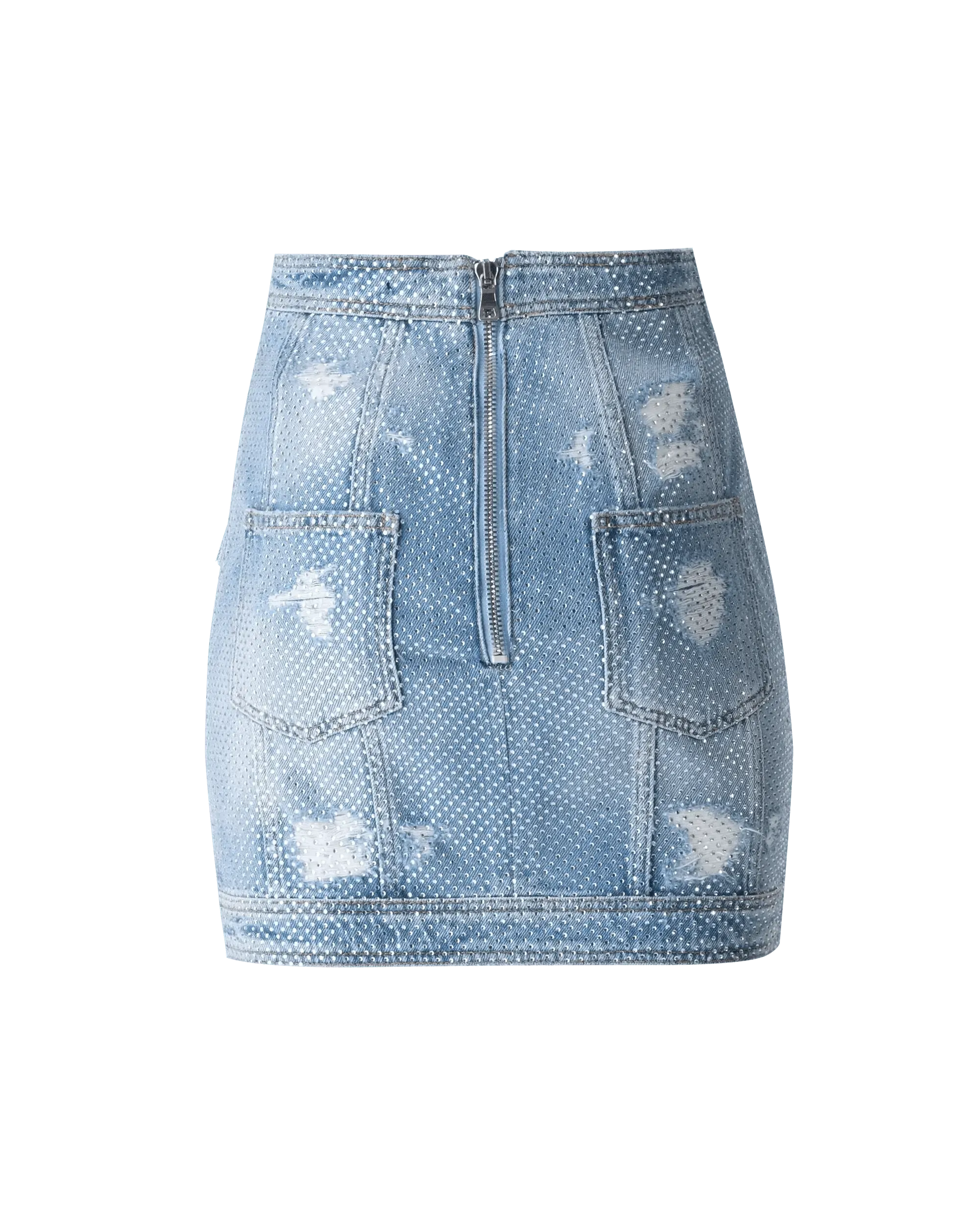 Embellished Denim Skirt for Women - Stylish Distressed High Waist A-Line Mini Skirt with Rhinestones | Perfect for Casual Outfits, Parties & Date Nights