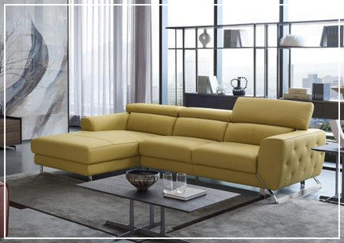 Gio Italia Niva Genuine Leather Sectional Sofa with Chrome Legs - Modern Living Room Furniture for Home & Office Comfort