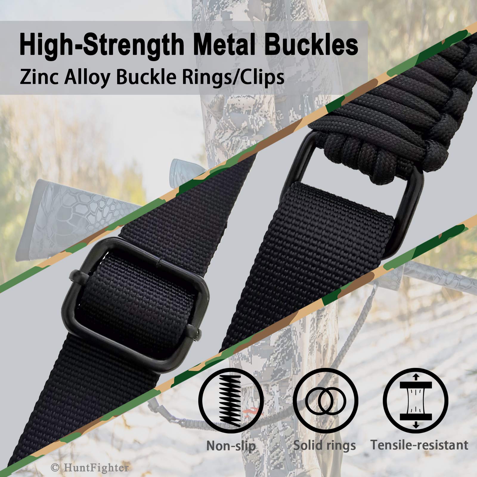 HuntFighter Adjustable 2-Point Rifle Sling with Swivels - 550 Paracord Gun Sling for Hunting, Tactical & Outdoor Use - Quick Length Adjustment - Durable Black Shooting Accessory - Perfect for Hunting, Range Training & Field Operations