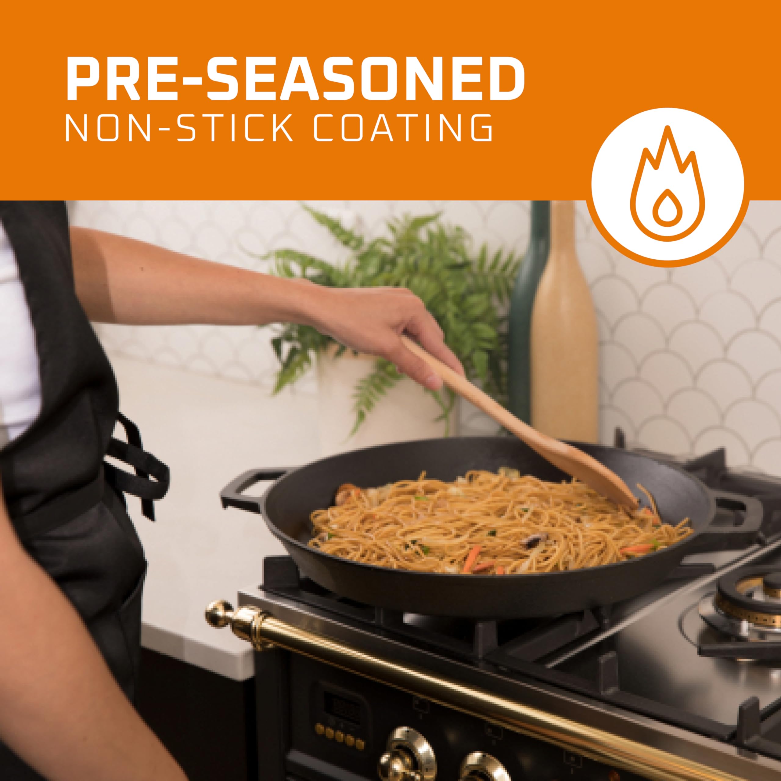 Bruntmor Pre-Seasoned 16 Inch Cast Iron Skillet - Dual Large Loop Handles, Durable Black Pan for Grilling, Deep Frying & Stovetop Cooking | Oven Safe & Perfect for Breakfast, Camping & Outdoor Cooking