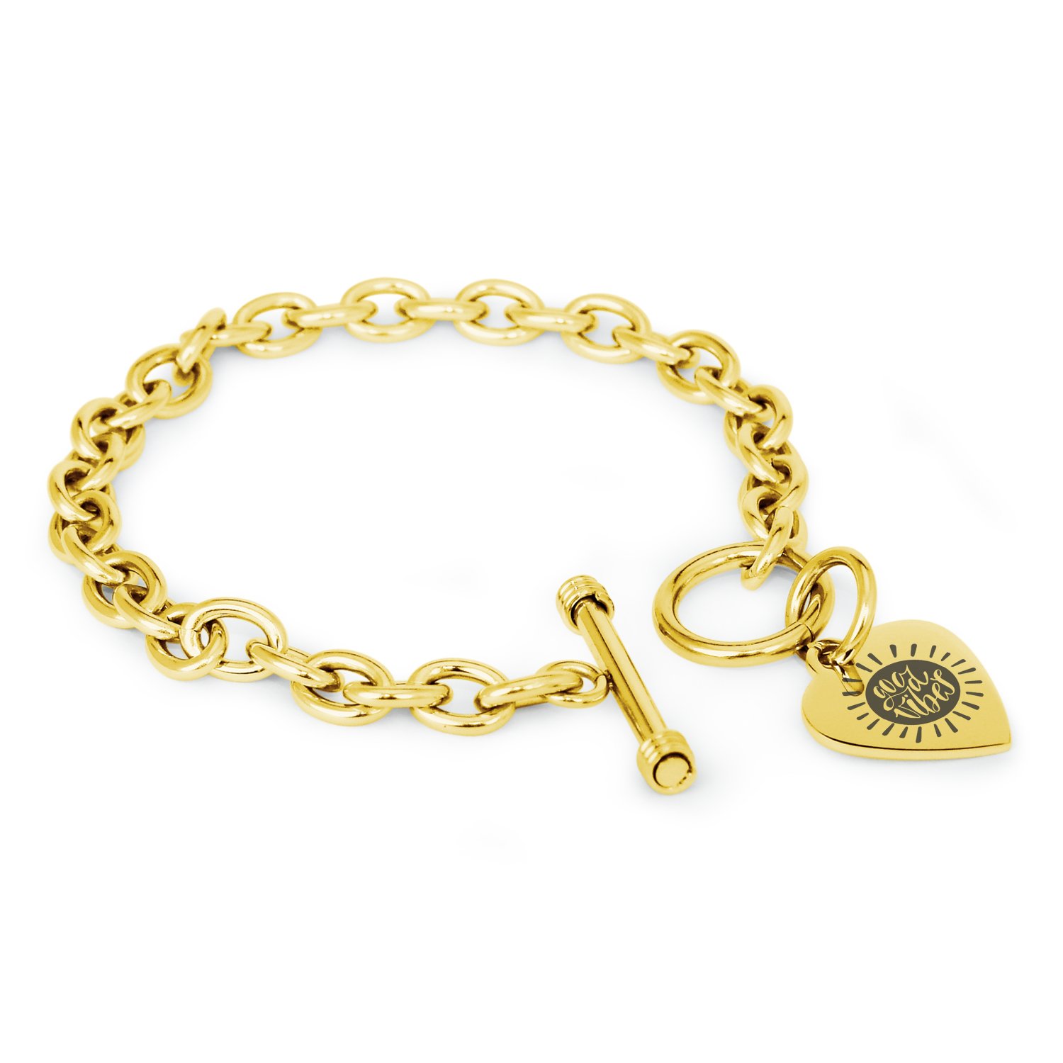 Stainless Steel Good Vibes Sun Heart Charm Bracelet & Necklace Set - Boho Jewelry for Women, Dainty Stackable Bracelet & Layering Necklace - Perfect for Everyday Wear, Gifts, Yoga & Festival Outfits