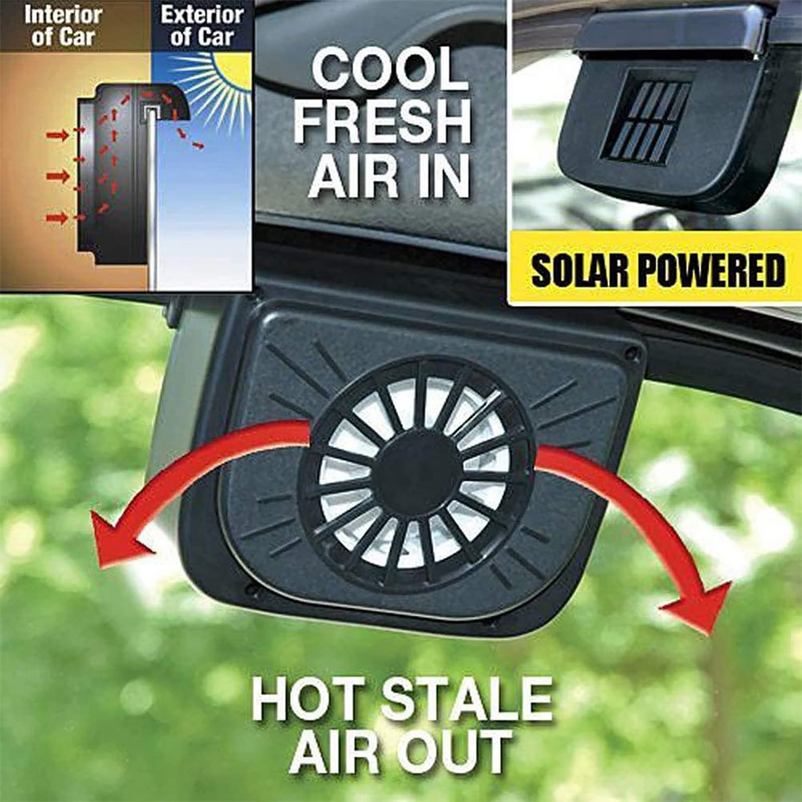 Solar Powered Car Ventilation Fan - Auto Air Vent Cooler with Rubber Seal, Heat Exhaust System for Vehicle Cooling (Style B) | Perfect for Summer Road Trips & Parking Heat Reduction