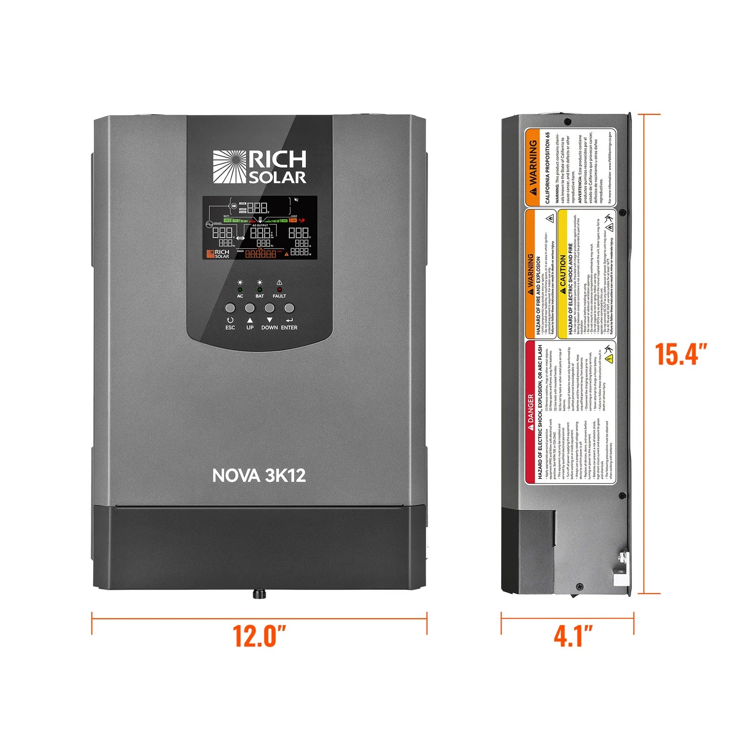 Rich Solar NOVA 3K12 3000W 12V Pure Sine Wave Power Inverter with Built-in Transfer Switch - Perfect for RVs, Boats, Off-Grid Solar Systems & Emergency Backup Power