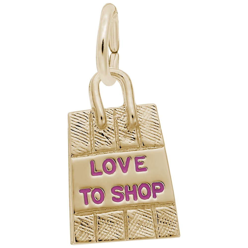 10K Yellow Gold Shopping Bag Charm with Pink Paint - Elegant Jewelry Pendant for Bracelets & Necklaces - Perfect for Gifts, Fashion Accessories, and Everyday Wear