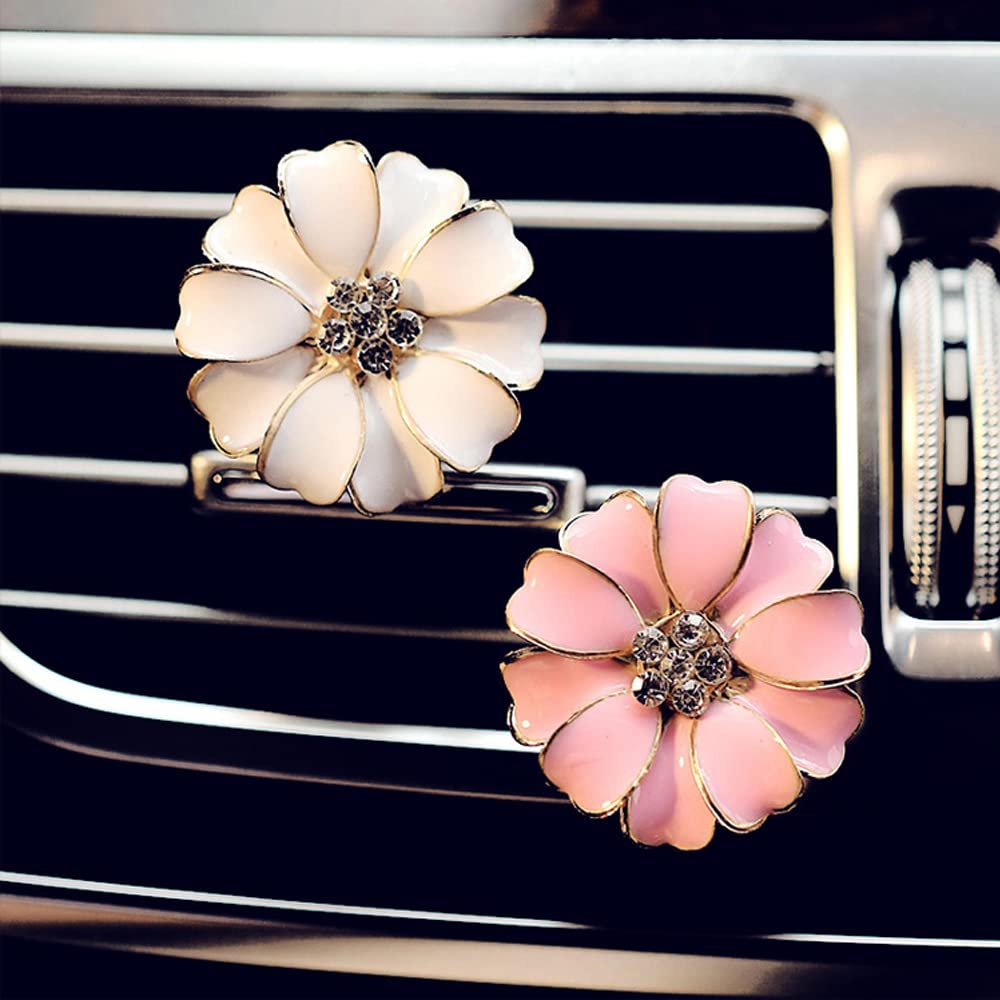 **Daisy Air Vent Clips - Cute Flower Car Air Fresheners & Vent Diffusers for Women - Glam Car Interior Decor & Accessories - White - Perfect for Freshening Your Car, Office, or Home**