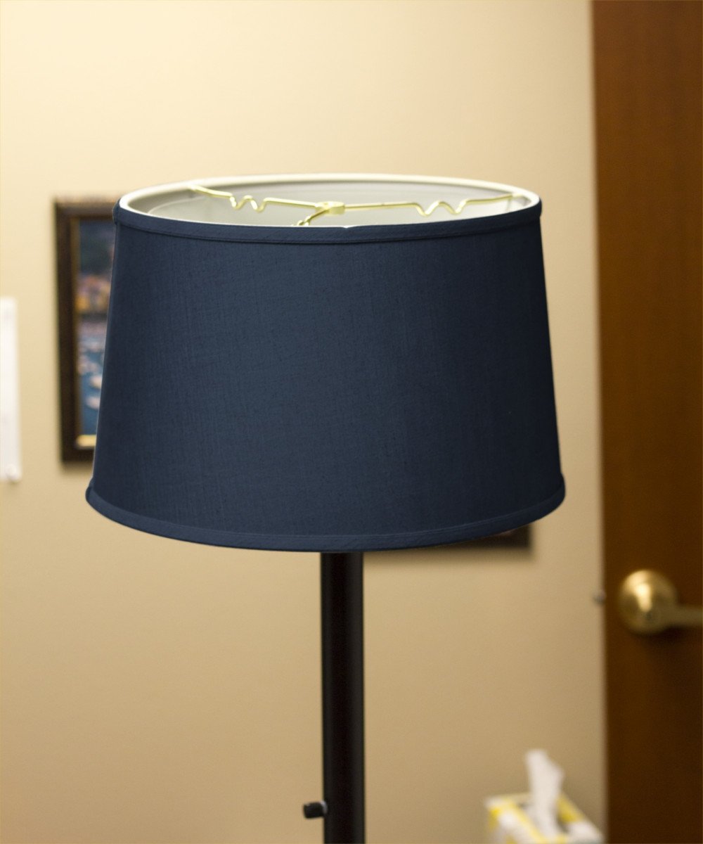 14x16x10 Shallow Drum Hardback Textured Slate Blue Lampshade with Brass Spider Fitter - Table & Desk Lamp Shade - Large Blue Lampshade for Living Room, Bedroom, Office Decor