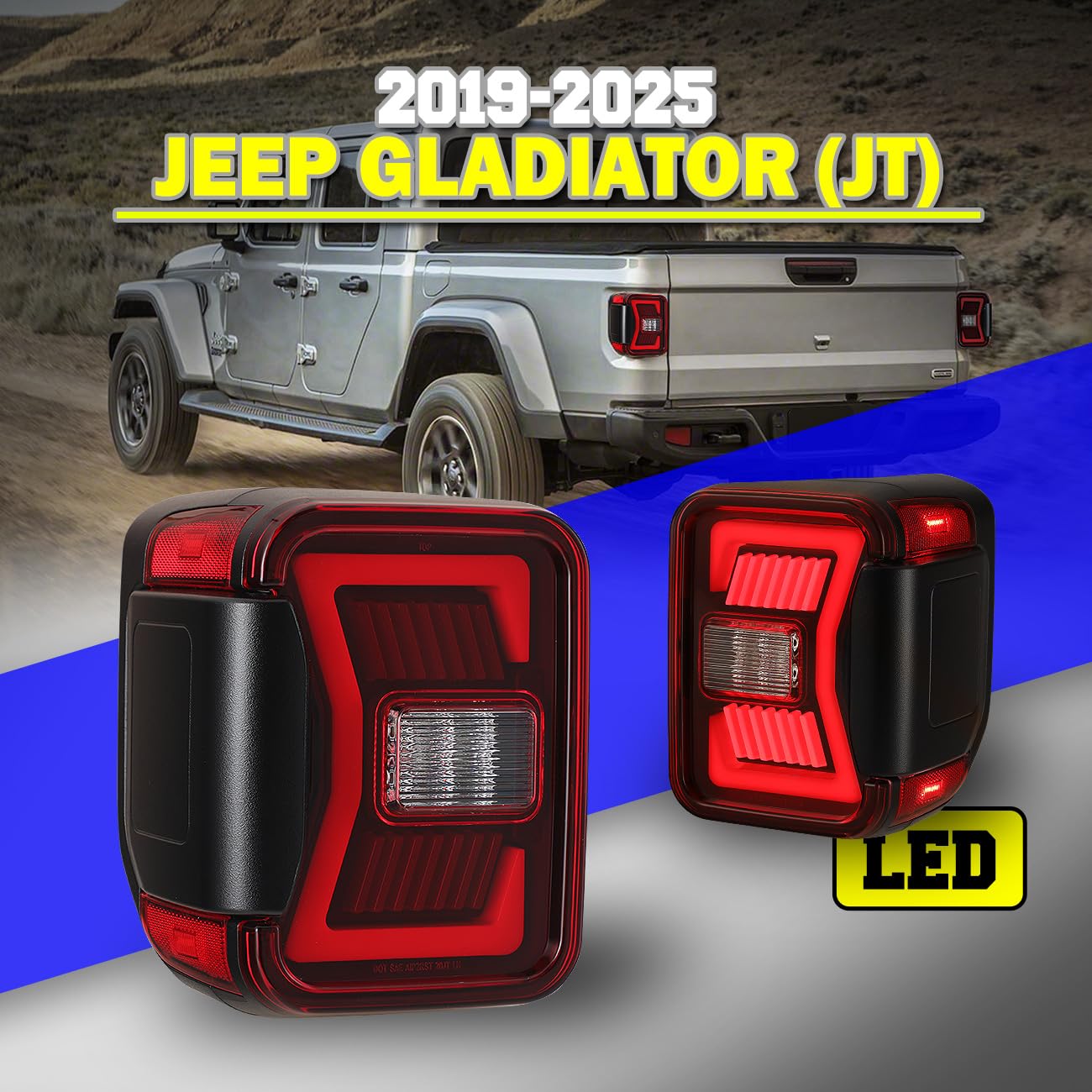 **AUTOWIKI LED Tail Lights for 2019-2025 Jeep Gladiator JT - Black Red Lens Sequential Turn Signal Lights (1 Pair) - Direct Replacement Rear Lamps - Perfect for Off-Roading & Night Driving**