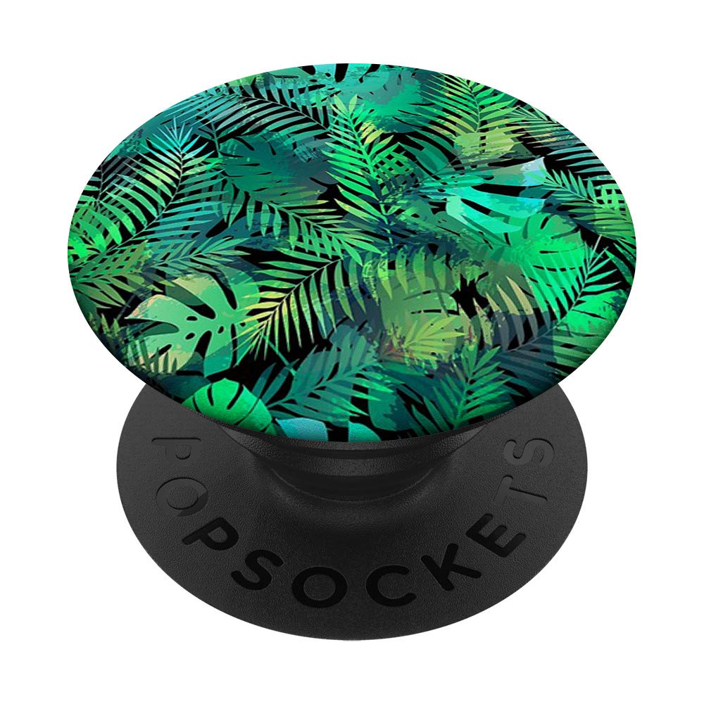 Green Palm Leaves Watercolor Tropical Banana Leaf Pattern PopSockets PopGrip - Swappable Phone Grip for iPhone, Samsung & Tablets | Perfect for Beach Vacations, Summer Parties & Boho Home Decor