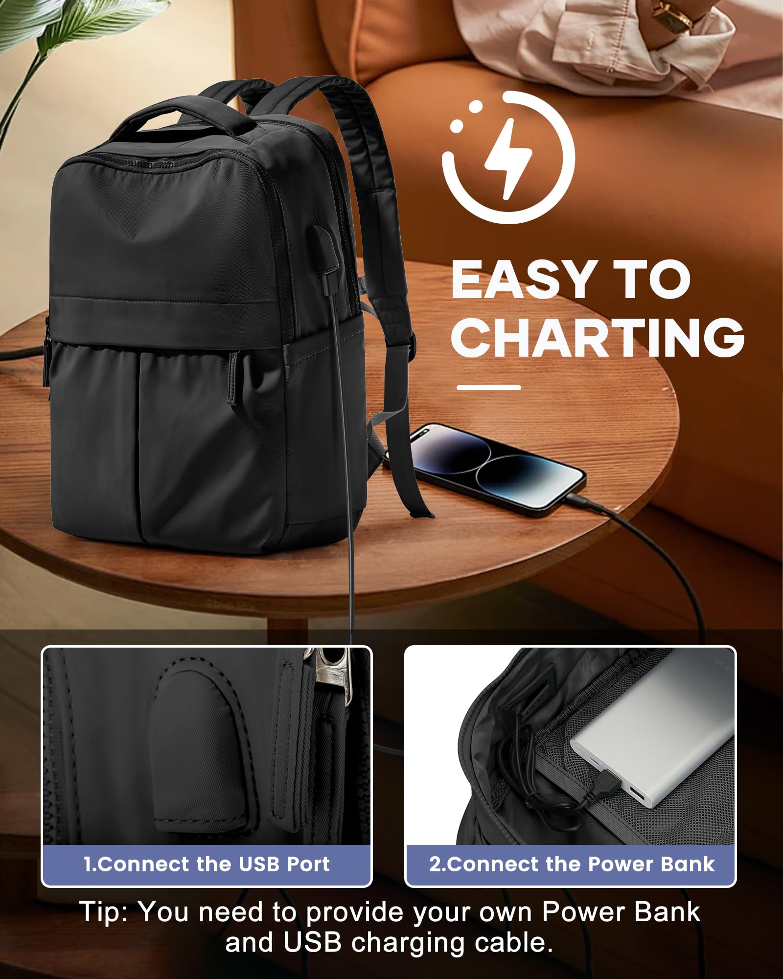 Wepadre Black Carry-On Backpack for Women & Men - Small Travel Laptop Backpack, Work Backpack, College Backpack, Personal Item Bag | Perfect for Business Travel, Commuting, School & Daily Use