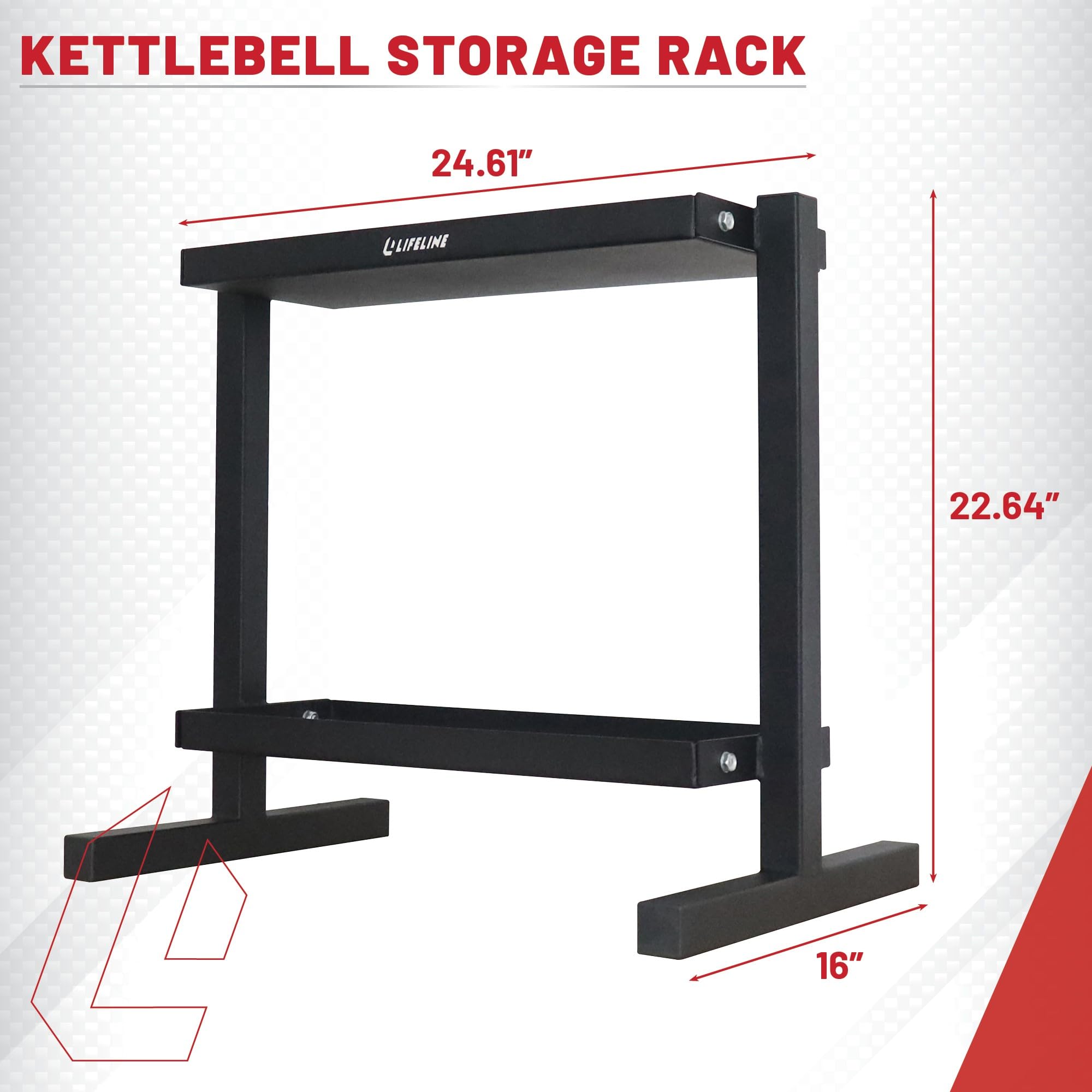 Lifeline Fitness Kettlebell Storage Rack - Heavy Duty Weight Rack for Home Gym, Garage & CrossFit - Organize Dumbbells, Kettlebells & Fitness Equipment (Black)