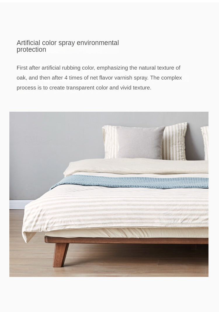 Oak Solid Wood Modern Platform Bed - Headboard Free, Minimalist Bed Frame for Bedroom, Guest Room & Studio Apartment | Durable & Stylish Design