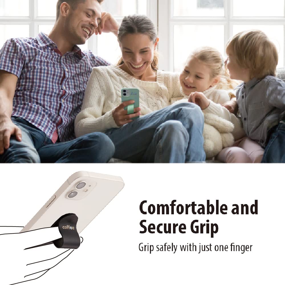 Momostick Flatstick - Slim Finger Loop Phone Grip & Stand Holder for iPhone, Samsung, Pixel - Compatible with Most Smartphones - Coffee Color - Perfect for Selfies, Video Calls, and Hands-Free Viewing
