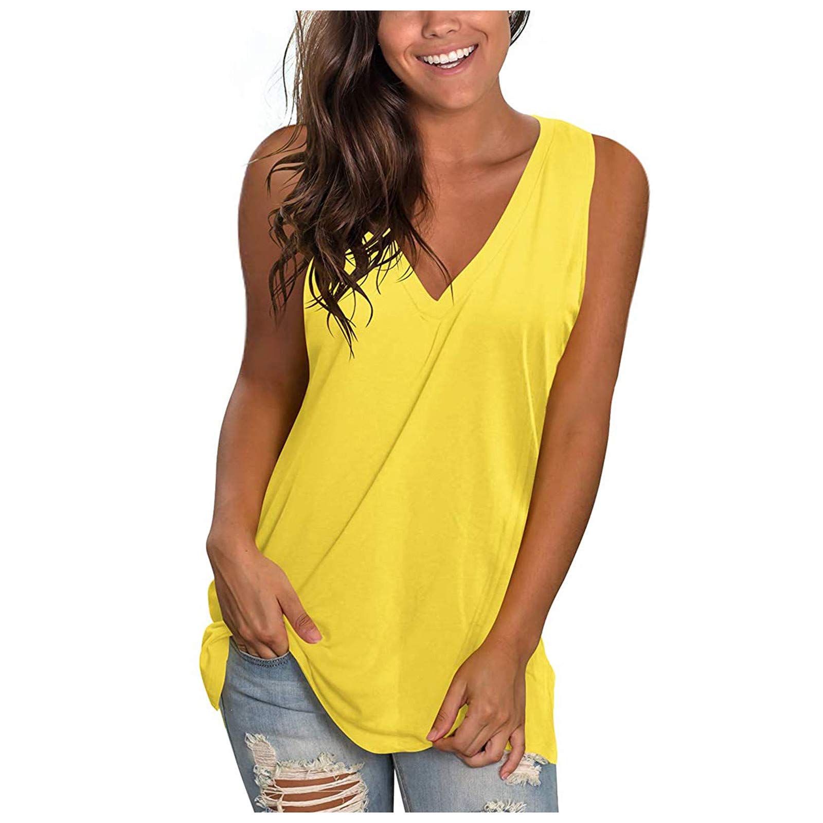 ZASUN Women's Sleeveless V-Neck Tank Tops - Soft Casual Summer Blouses, Solid Color T-Shirt Vest for Women (Plus Size Available) - Perfect for Yoga, Beach, Gym & Everyday Wear