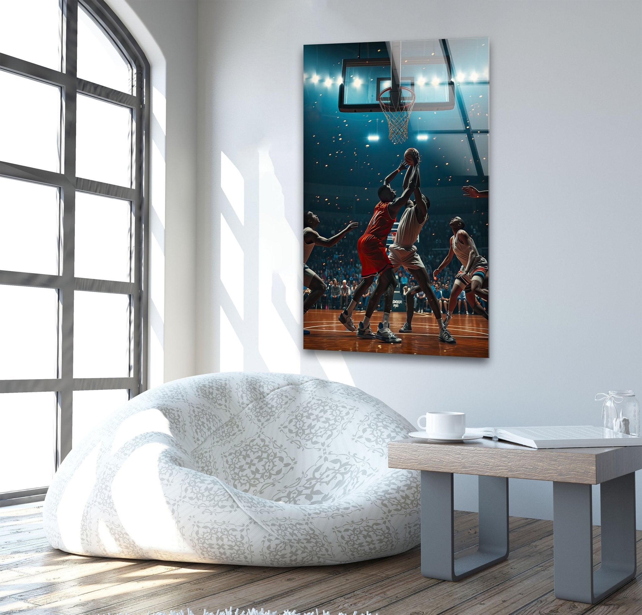 Basketball Players Glass Wall Art - Modern Sports Decor for Home, Office & Gym - Perfect Gift for Basketball Fans & Athletes