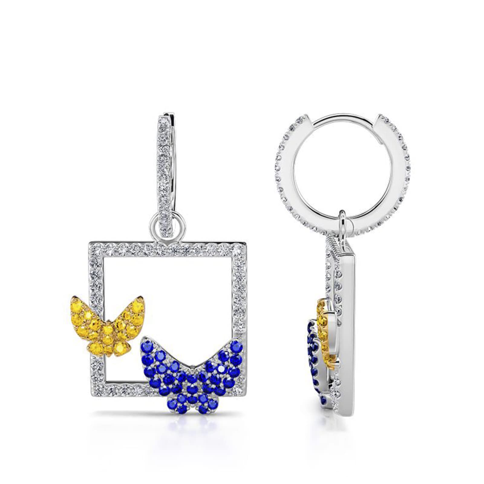 Jeulia Sterling Silver Butterfly Stud Earrings with Round Cut Diamond & Sapphire - Elegant Blue Jewelry for Women & Teen Girls - Perfect for Anniversary, Birthday, Valentine's Day Gift (Includes Gift Box) | Ideal for Date Nights, Parties & Special Occasions