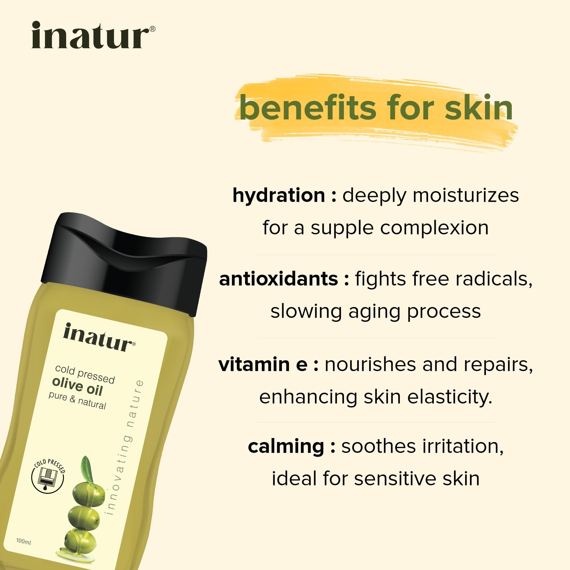 Organic Cold-Pressed Extra Virgin Olive Oil 100ml - 100% Pure Natural Skin & Hair Care Oil for Face, Body & Baby | Hydrating Moisturizer for Dry Skin, Hair Growth Treatment, Massage Oil & DIY Beauty Recipes